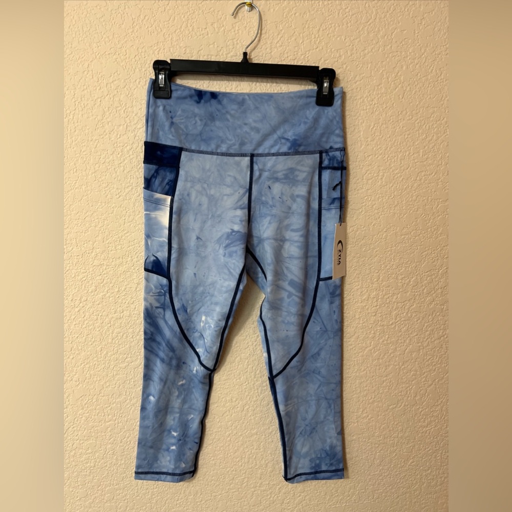 NWT Zyia Active womens Pants Sz 6-8 Blue Tie Dye Capri Legging Workout Yoga Gym